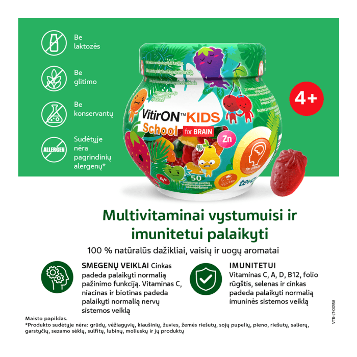 VITIRON KIDS School for BRAIN, 50 kramtomųjų guminukų-1