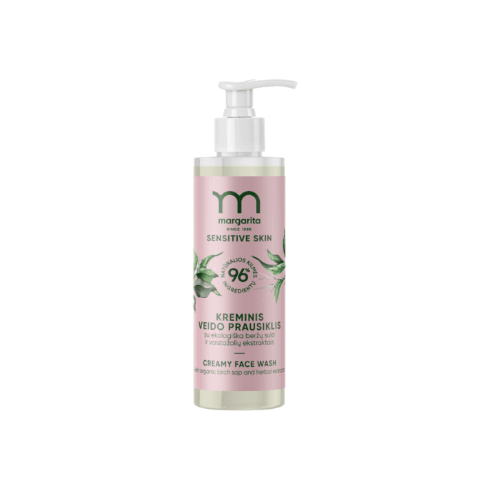 MARGARITA kreminis veido prausiklis su ekologiška beržų sula ir vaistažolių ekstraktais SENSITIVE SKIN, 200 ml