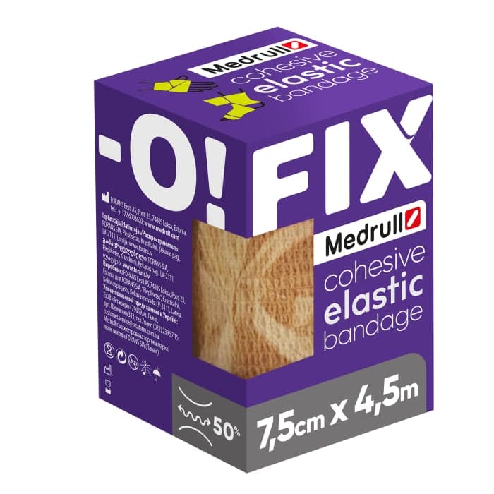 MEDRULL lipnus elastinis tvarstis iš neaustinės medžiagos FIX-O, 7,5 cm x 4,5 m, 1 vnt.