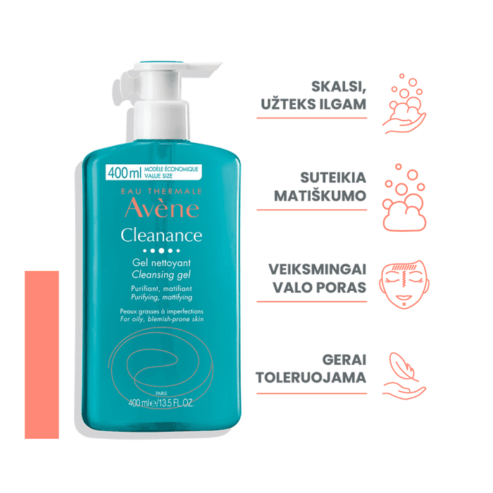 AVENE gelinis veido prausiklis riebiai odai CLEANANCE, 400 ml-1