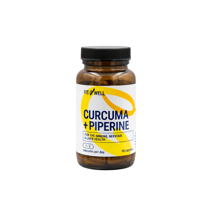 FITNWELL Curcuma + Piperine, 90 kapsulių