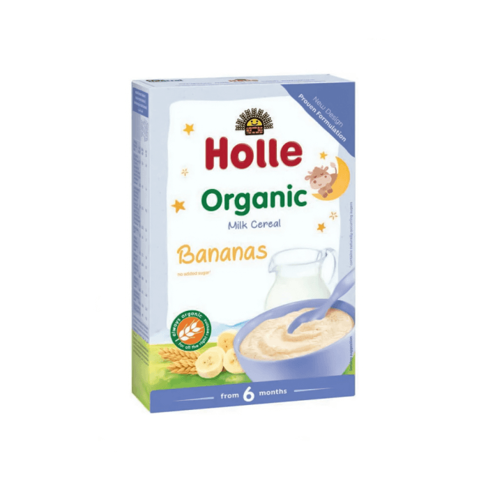 HOLLE ekologiška pieniška košė su bananais kūdikiams, nuo 6 mėn., LT-EKO-001, 250 g
