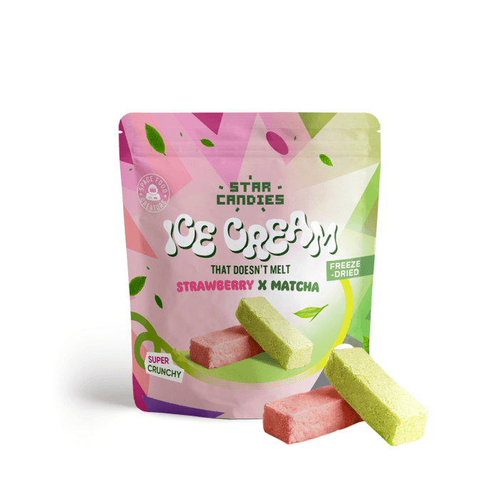 STAR CANDIES Šalytje džiovinti matcha ir braškių skonio ledai, 16 g-1