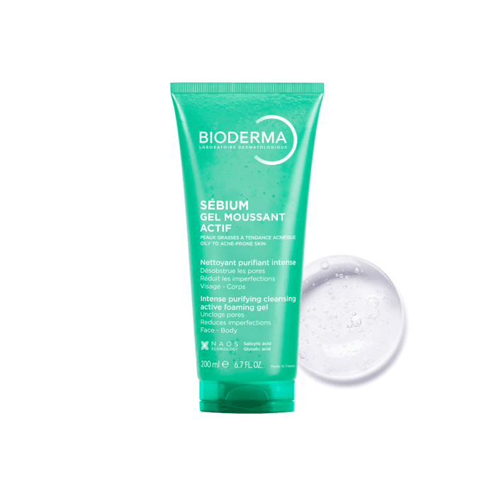 BIODERMA aktyvaus poveikio rūgštinis prausiklis riebiai, į spuogus linkusiai odai Sébium Gel moussant actif, 200 ml-1