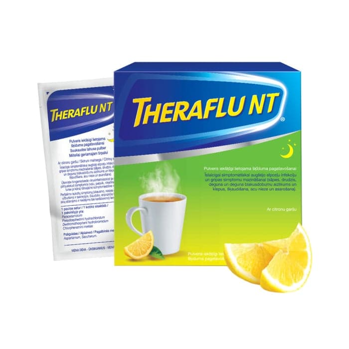 Theraflu NT 1000mg+60mg+30mg+4mg, milteliai geriamajam tirpalui, N10
