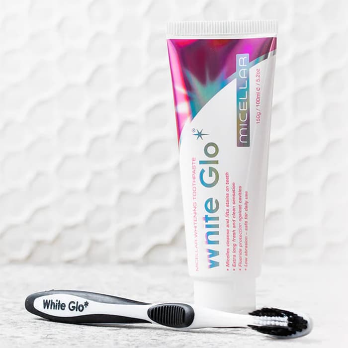 WHITE GLO balinamoji micelinė dantų pasta MICELLAR WHITENING, 150 g+Dantų šepetėlis „Pro-Soft“ ir 8 dantų krapštukai-1