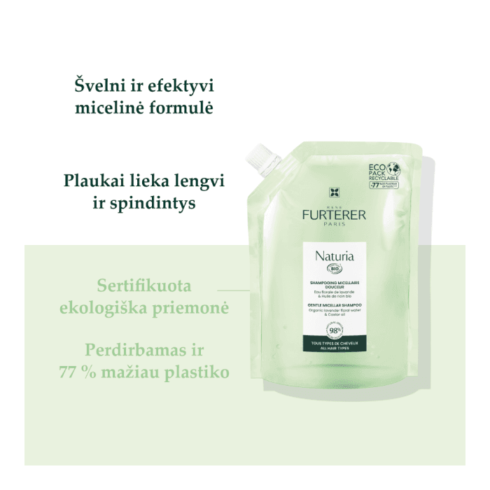 RENE FURTERER švelnus micelinis šampūnas su ekologiškų levandų vandeniu ir ricinos aliejumi kasdieniam naudojimui (papildymas) NATURIA, 400 ml-1