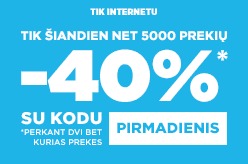 E.pirmadienio e.siurprizai! Vesk kodą: PIRMADIENIS ir gauk -40% nuolaidą net 5000 prekių perkant bent dvi bet kurias prekes