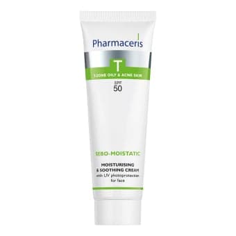 PHARMACERIS T SEBO MOISTATIC, raminantis drėkinamasis kremas, SPF 50, 50 ml