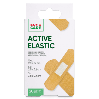 EUROCARE, ACTIVE ELASTIC, pleistrų rinkinys, 20 pleistrų