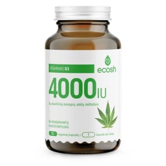 ECOSH vitaminas D3 4000 IU su pluoštinių kanapių sėklų milteliais, 90 kapsulių
