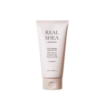 REAL SHEA Nenuplaunamas kondicionierius besipučiantiems plaukams “Cold Pressed Shea Butter Anti-Frizz Hair Lotion”, 150 ml