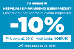 Papildoma nuolaida krepšeliui -10% perkant bent už 29 € su kodu - NORIU10