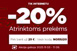 Atrinktoms prekėms -20% perkant bent už 29 € su kodu: NORIU20