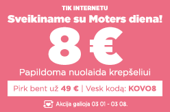 Papildoma nuolaida krepšeliui! 8 € nuolaida perkant bent už 49 € su kodu - KOVO8