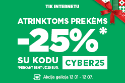 Atrinktoms prekėms -25% perkant bent už 29 € su kodu: CYBER25