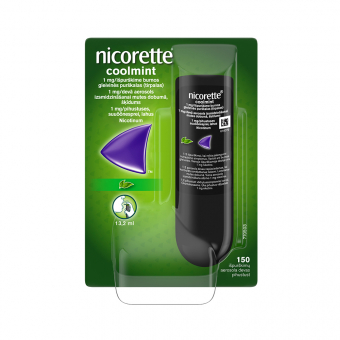 Nicorette Coolmint burnos gleivinės purškalas, N1 Nicorette Coolmint burnos gleivinės purškalas, N1