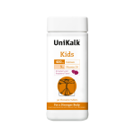 UNIKALK su vitaminu D3, braškių ir aviečių skonio CALCIUM KIDS, 90 kramtomųjų tablečių