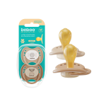 BABOO® Calmy lateksinis apvalus čiulptukas (2 vnt) su sterilizavimo dėžute, Au Naturale, 0+ mėn, 2 vnt.