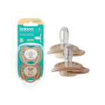 BABOO® Calmy silikoninis simetrinis čiulptukas su sterilizavimo dėžute, Au Naturale, 0+ mėn, 2 vnt.