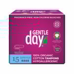GENTLE DAY ekologiškos medvilnės tamponai SUPER PLIUS, bekvapiai, LT-EKO-001, 15 vnt.