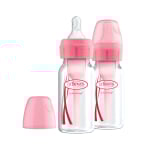 DR. BROWN'S buteliukas siauru kakleliu OPTIONS+, rožinė spalva, 2 vnt., 120 ml+žindukas, 0–3 mėn., 2 vnt., + valymo šepetėlis, 1 vnt.