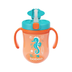 BABOO gertuvė su silikoniniu šiaudeliu ir svareliu SEALIFE,  oranžinė spalva, nuo 9 mėn., 300 ml