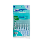 TEPE tarpdančių šepetėliai, labai minkšti, žydra spalva, 0,6 mm, 8 vnt.