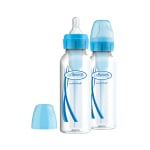 DR. BROWN'S buteliukas siauru kakleliu OPTIONS+, mėlyna spalva, 2 vnt., 250 ml+žindukas, 0–3 mėn., 2 vnt., + valymo šepetėlis, 1 vnt.