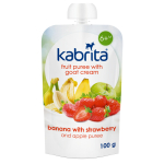 KABRITA obuolių, bananų ir braškių tyrelė su ožkos pieno grietinėle, nuo 6 mėn., 100 g