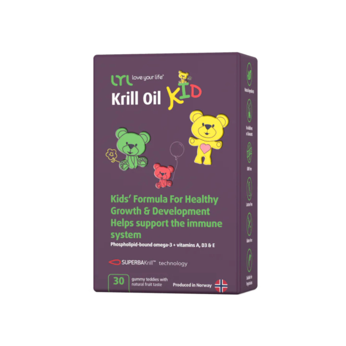 LYL guminukai su omega 3 ir vitaminais KRILL OIL, 30 guminukų