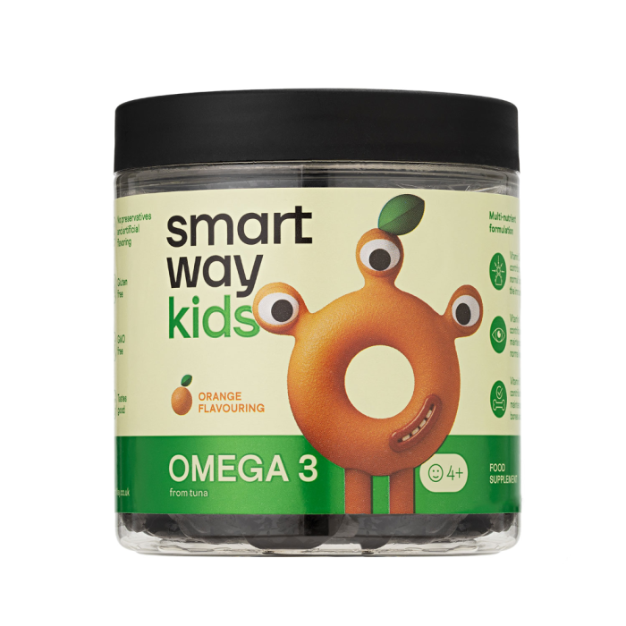 SMART WAY KIDS apelsinų skonio žuvų taukų ir vitaminų