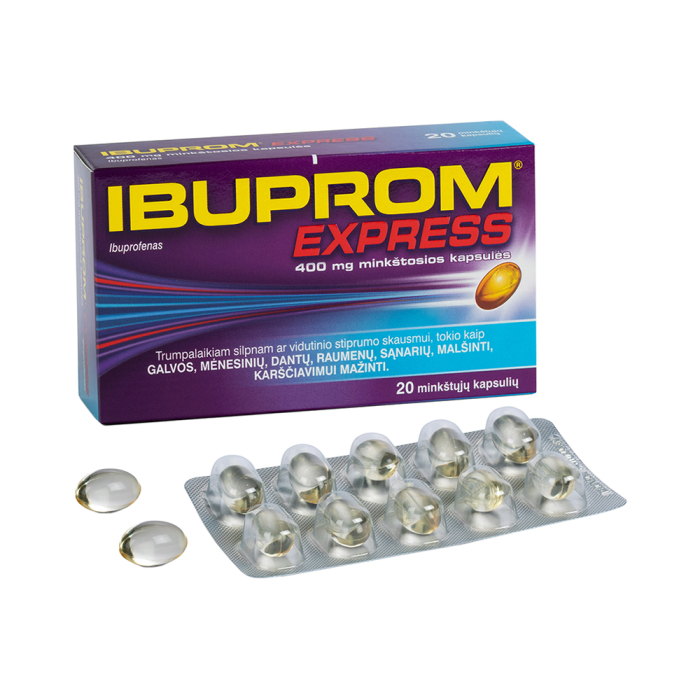 IBUPROM EXPRESS, 400 mg, Minkštosios kapsulės, N20 eurovaistine.lt