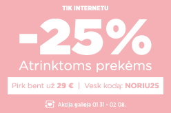 Atrinktoms prekėms -25% perkant bent už 29 € su kodu: NORIU25