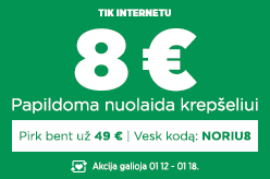 Papildoma nuolaida krepšeliui! 8 € nuolaida perkant bent už 49 € su kodu - NORIU8
