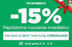 Papildoma nuolaida krepšeliui -15% perkant bent už 29 € su kodu - STEBUKLAS15